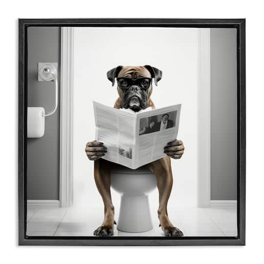 Stupell Industries Boxer Dog & Newspaper Floater Framed Art